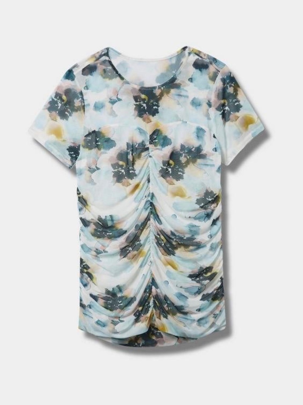 Torrid Floral Mesh Ruched Top Size 3 3X Watercolor Stretch Sheer Plus